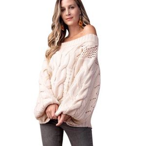 Chunky Cable Knit Bubble Sleeve Sweater